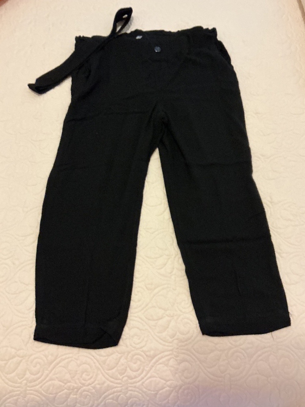 REWASH Straight Leg Paperbag Pants with Self Belt, Black, Size XL 100% Rayon
